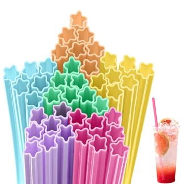 Imagem de Potchen 120 Pçs Canudos Descartáveis em Forma de Estrela Macaroon Bonito Canudo de Plástico para Bebidas, Coquetéis, Aniversários, Noivas, Chá de Bebê, Decorações de Festa de Casamento, 6 Cores, 22 cm