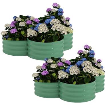 Imagem de Pacote com 2 canteiros elevados galvanizados em forma de pétala com base aberta – Plantador conectado ao solo para crescimento profundo de raízes em ervas, vegetais e flores (design resistente à