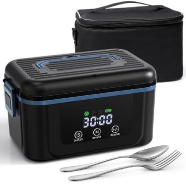 Imagem de MooManGoo Lancheira elétrica sem fio para adultos, homens e mulheres, lancheira aquecida alimentada por bateria com recipiente de 1,5 L, lancheira com aquecimento automático recarregável para carro