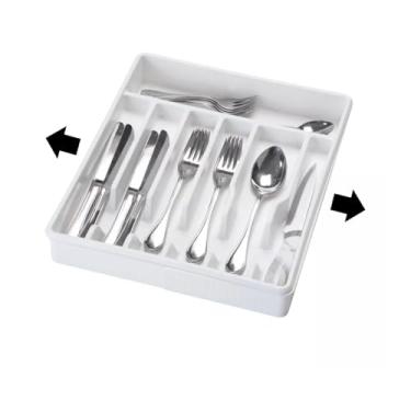 Imagem de Organizador Porta Talheres Com Duas Bases Extensíveis - Versátil e Prático - Ideal Para Gavetas de 30 a 60cm - Adapta-se a Diferentes Tamanhos - Cozinha Organizada