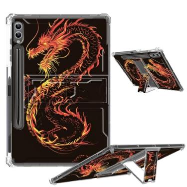Imagem de Capa transparente para Samsung Galaxy Tab S9 Ultra 2023 com suporte dobrável e suporte para lápis, capa à prova de choque para tablet Galaxy Tab S9 Ultra SM-X910/SM-X916B/SM-X918U, Fire Dragon