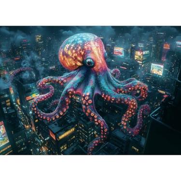 Imagem de Puzzles for Adults 1000 Pieces- Fantasy Octopus New York City Puzzle 1000 Piece, Cyberpunk Hard Jigsaw Puzzles with Letter on Back, Birthday Party Gift for Men Women with 1:1 Poster, 27.6''x20.5''