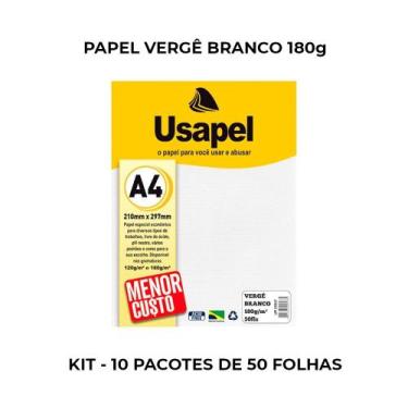 Imagem de Papel verge a4 branco 180g 50 folhas usapel - kit 10 pacotes