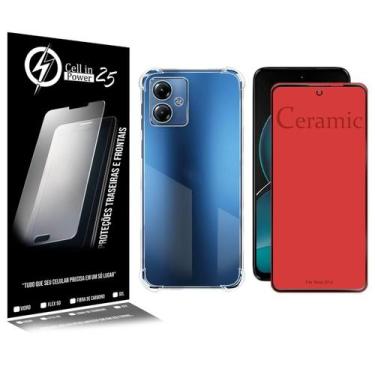 Imagem de Capa anti impacto transparente + Película Cerâmica Fosca Para Moto G14