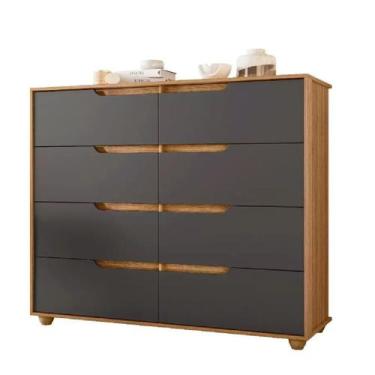 Imagem de Cômoda Doble 8 Gavetas Com Vistas Flex Albatroz Móveis, Nature/Titaniu