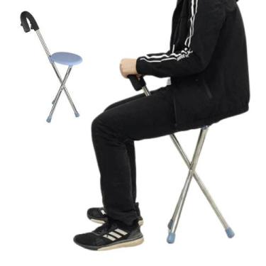 Imagem de Bengala Banco Banqueta Cadeira Assento Dobravel Ortopedico - Tatudeboa