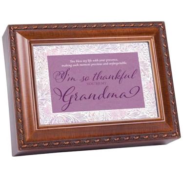 Imagem de Cottage Garden Caixa de joias com foto musical toca música Amazing Grace 15 x 20 cm acrílico e vidro So Thankful You are My Grandma