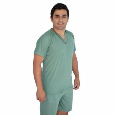 Imagem de Pijama Masculino Verão Camisa Manga Curta com Short Curto Liso - Pijam