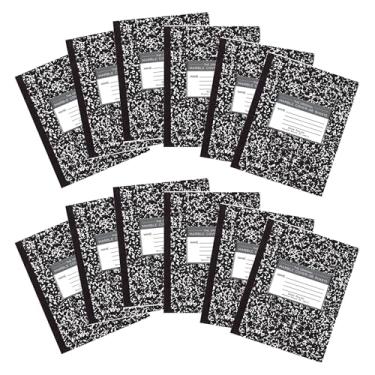 Imagem de Roaring Spring Cadernos de composição, pacote com 12, 21,5 x 17,8 cm, pautado largo, 36 folhas, papel branco de 6,8 kg, orgulhosamente feito nos EUA, capas de mármore preto flexíveis