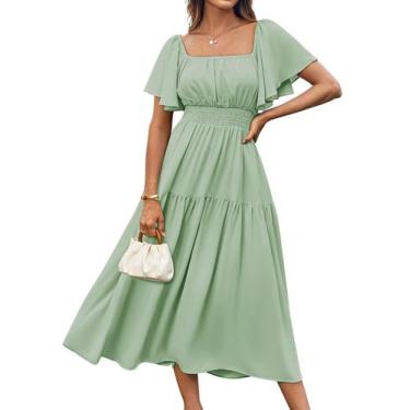 Imagem de Vestido midi GRACE KARIN com babados de manga curta para mulheres verd