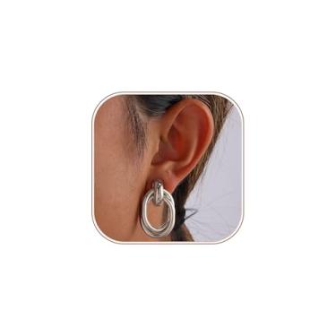 Imagem de Dlknp Brincos elegantes de prata com clipe para mulheres, hipoalergênicos, sem piercing, joias modernas