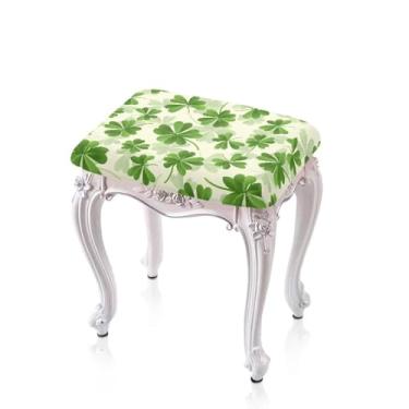 Imagem de Luarisgur Capas de banco de bar para o dia de São Patrício, retangular, conjunto de 2 capas de cadeira elásticas para sala de estar, cozinha, bancada, pés retangulares, folhas da sorte