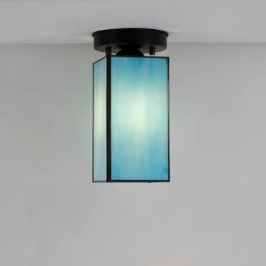 Imagem de L-Juicwe Luminária de teto Tiffany Style Small Semi Flush Mount Vitral para cozinha, quarto, banheiro, corredor de entrada L5 A 23 cm (Azure)