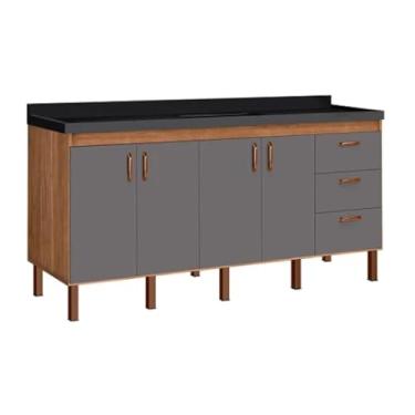 Imagem de Gabinete de Cozinha 194 cm Armário Com 4 Portas e 3 Gavetas (Avelato/Cinza)