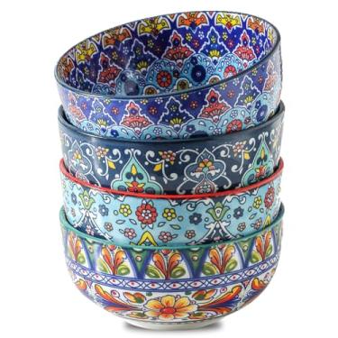 Imagem de glowworm Tigelas de cereal, tigelas de sopa de cerâmica de 740 ml, conjunto de 4, tigelas de cozinha para arroz, aveia, frutas, sorvete, sobremesa, lava-louças e micro-ondas, boêmio