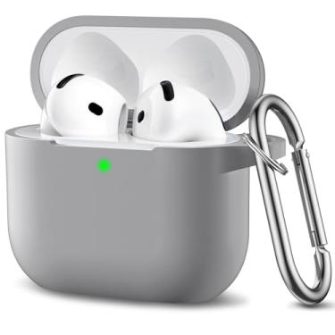 Imagem de DaQin Compatível com AirPods 4, capa protetora completa de silicone macio para Apple AirPods 4 com chaveiro, compatível com AirPod 4ª geração, acessórios para mulheres e homens, cinza
