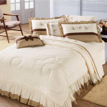 Imagem de Kit Edredom Com Babado Naturalle Aquarela Queen 5 Pecas - Palha-marrom