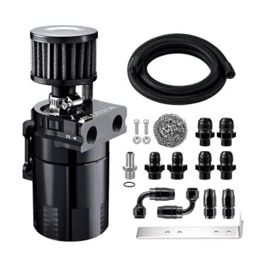 Imagem de EVIL ENERGY Lata de captura de óleo, kit de lata de captura perplexa de 300 ml com filtro de respiro, separador de óleo de ar de alumínio universal 2 portas com mangueira de combustível 8AN CPE e kits