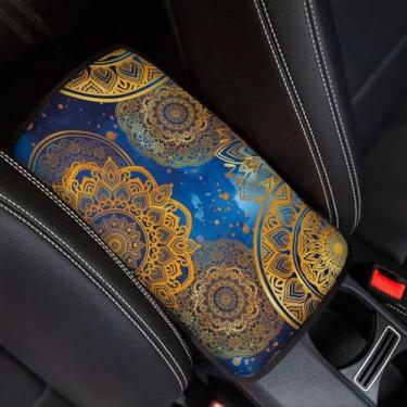 Imagem de Dreaweet Capa de almofada de apoio de braço para console central com estampa de mandala, acessórios de carro, boho, capa de console do meio, antiarranhões, universal para carro, caixa de armazenamento