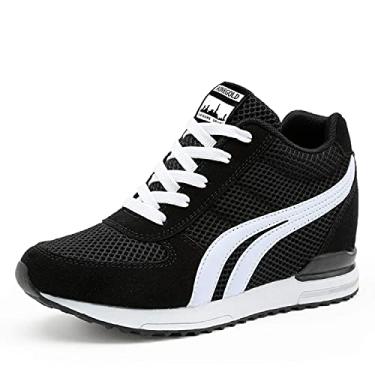 Imagem de TQGOLD Tênis feminino plataforma anabela cano alto cadarço aumenta moda tênis para mulheres meninas, 98-black, 5