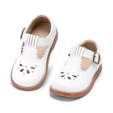 Imagem de Kolan Todder Sapato Oxford infantil Mary Jane sem cadarço uniforme escolar uniforme escolar, Ke10-branco, 9 Toddler