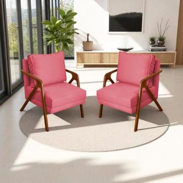 Imagem de Kit 2 Poltronas Para Sala Decorativas Shine Cadeiras Reforçadas Para Recepção Manicure Sala De Espera Consultório Escritório Confortável Em Madeira Maciça Castanho Suede Cores (Rosê)