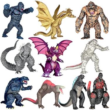 Imagem de TwCare Exclusive 10-Piece Godzilla vs Kong Action Figure Set with Movable Joints and Cake Toppers
