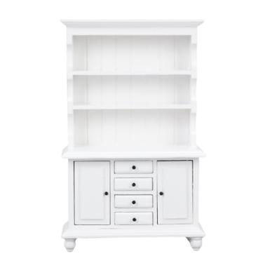 Imagem de Cryfokt 1:12 Gabinete Em Miniatura Em Escala 1/12 Armário de Boneca Mini Prateleira de Exibição de Madeira Com Gavetas e Portas de Trabalho para Acessórios de Móveis para Casa de Boneca (Branco)