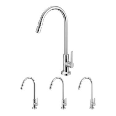 Imagem de Kit 4 Torneira Lavatório Mesa Bica Alta Gali Chrome Docol