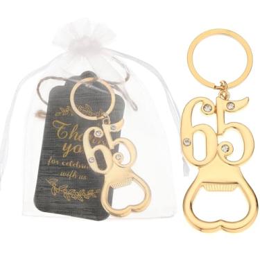 Imagem de 24 peças 65º chaveiro de ouro abridor de garrafas, lembrancinhas de festa de aniversário para convidados, 65º abridor de garrafas de cerveja a granel para lembranças de aniversário de aniversário