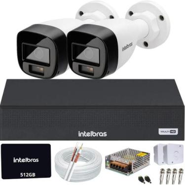 Imagem de Kit 2 Câmeras Intelbras Full Color 1220B DVR 1104c SSD 512gb colorido 