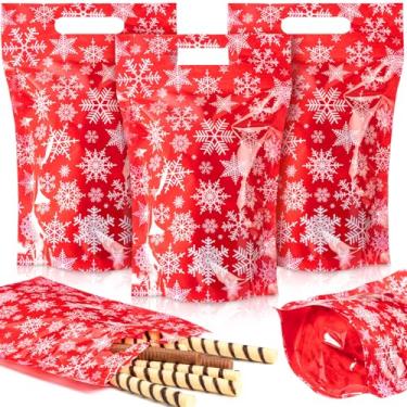 Imagem de Gersoniel 50 sacos de presente de Natal, sacos de plástico seláveis de floco de neve com alças para lembrancinhas de festa de Natal, doces, pequenos suprimentos de embrulho de presente para decoração