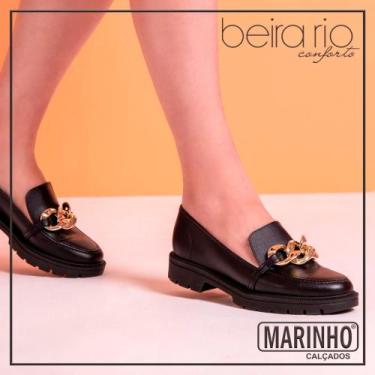 Imagem de Mocassim Feminino Moderno Loafer Beira Rio Ref: 4283105, Preto, Dourad