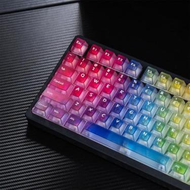 Imagem de mintcaps Teclas transparentes – Conjunto de teclas transparentes de 128 teclas com perfil cereja para teclado mecânico Cherry Gateron MX