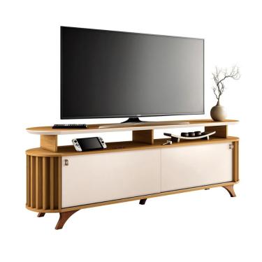 Imagem de Rack Bancada Alba Tv Até 70 Polegadas Pés Madeira Maciça Cinamomo Off White