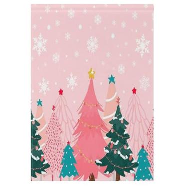 Imagem de Árvore de Natal bandeira de jardim rosa 30,5 x 45,7 cm dupla face fora de inverno branco floco de neve natal sazonal quintal bandeira exterior bandeira para jardim, gramado, pátio, decorações de