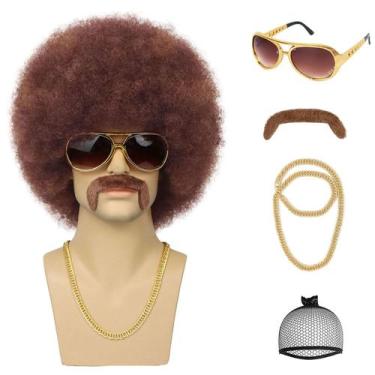 Imagem de Peruca de fantasia G&T Wig 70s Afro para homens com óculos e bigode