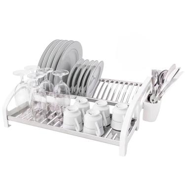 Imagem de Escorredor Cama 20 Pratos Inox Branco Com Porta Talheres