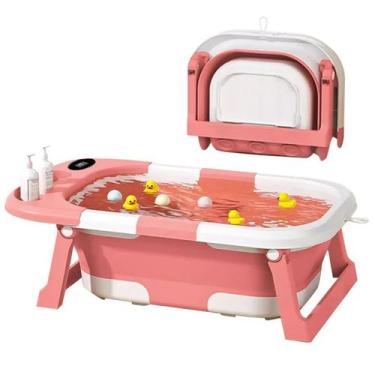 Imagem de Banheira Bebê Dobrável Cinza, Azul ou Rosa Com Termômetro Digital - Be