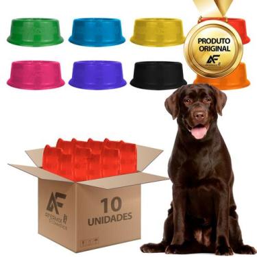 Imagem de Kit 10 Comedouro Bebedouro Simples Cães E Gatos 1 Litro Plástico - Afe