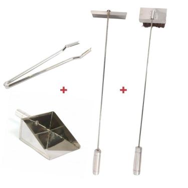 Imagem de Kit Pegador Carnes, Vassoura Piaçava, Pá Cinza, Rodo Limpeza