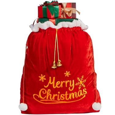 Imagem de Saco de Papai Noel de Natal com cordão (78,7 cm x 68,5 cm) para decoração interna de Natal, decoração de presente gigante.