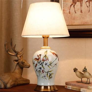 Imagem de Luminária de mesa contemporânea de cerâmica com flores e pássaros The American Village Sala de estar Quarto Estudo Villa Hotel Luminária de mesa de cabeceira (estilo 5)