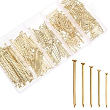 Imagem de 280 peças de pregos de ferragens para cabides de fotos, pregos, para pendurar na parede, kit sortido de pregos pequenos de aço galvanizado com acabamento longo para moldura de madeira, drywall