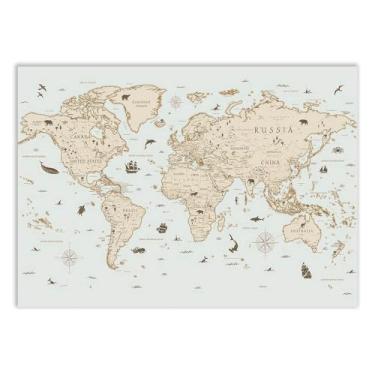 Imagem de Placa Decorativa A3 Mapa Mundi Retro Vintage Países Poster Poster
