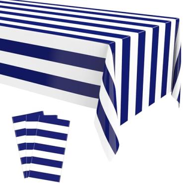 Imagem de Boao 3 peças de toalha de mesa listrada de Halloween 139 x 188 cm toalhas de mesa de festa tema circo carnaval retangular toalha de mesa de plástico descartável para decoração de festa de aniversário