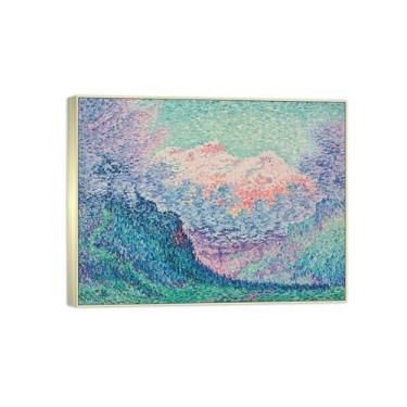 Imagem de BMZFYBS Impressão em tela famosa pintura paisagem arte de parede - montanha - pôster de moldura prata para decoração de casa 70 x 90 cm 27 x 35 pol