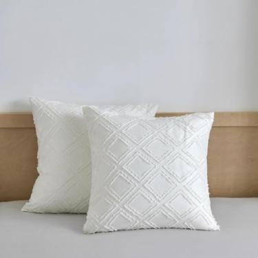 Imagem de xuan dian Pacote com 2 fronhas quadradas, marfim, tamanho quadrado, capas de almofada geométricas de microfibra macia com fecho de envelope, 66 x 66 centímetros (sem enchimento)