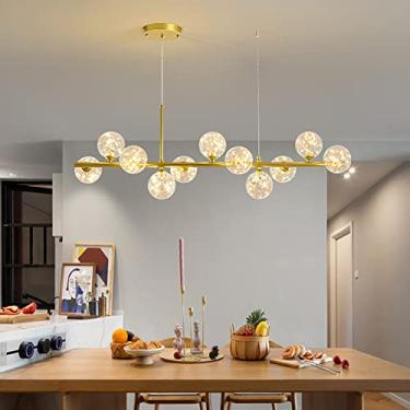 Imagem de Lustre moderno de globo de vidro, luminária pendente para cozinha e sala de jantar, teto contemporâneo de LED, estrela dourada, 24 polegadas