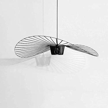 Imagem de Luminária pendente LED preta, retrô, luminária suspensa E27, chapéu, luminária suspensa, design moderno, altura ajustável, luz e sombra, lustre, luminária pendente para sala de estar, quarto